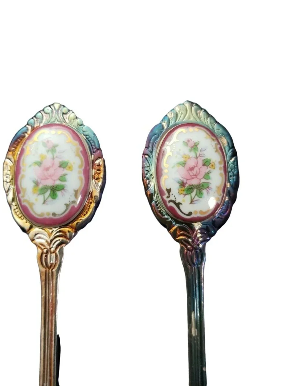 Victorian Chic 6 Floral Medallion Silverplate Teaspoons in Silk Lined Box NOS